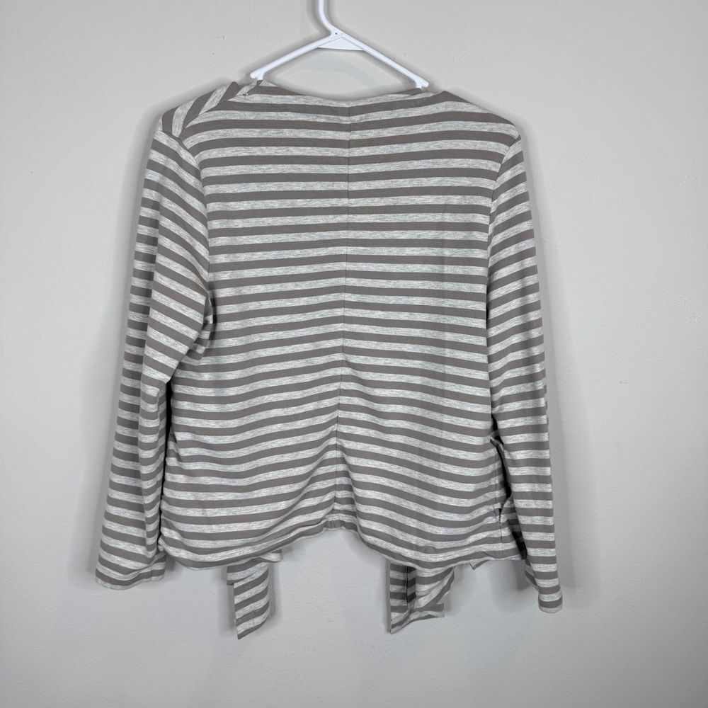 Lands' End Cardigan Womens 10-12 Gray White Striped Open Front Cardigan Cotton - Picture 5 of 9